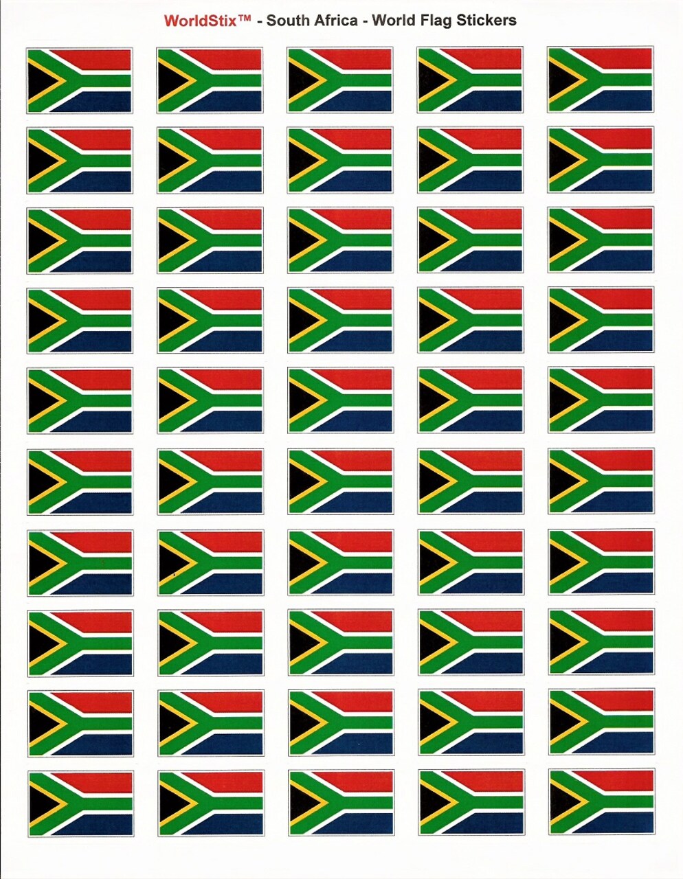 100 South Africa Flag Stickers, Two Sheets of 50, 1.5" x 1" Made in America Self Adhesive Country Flag Scrapbook Stickers, Two Sheets of 50, 100 Sticker Decal Flags